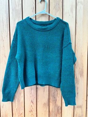 American Eagle Teal Oversized Chunky Ribbed Knit Sweater Wool Blend - S